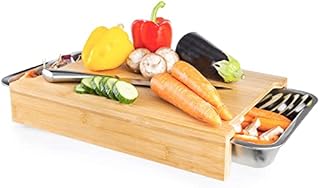 Gadgy Bamboo Chopping Board with Containers | Cutting Board with Trays | Wooden Chopping Board | 3 Stainless Steel Trays Included | Bread Board | Large Cutting Board | 40 x 30 x 7,5