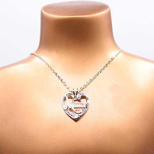 UEUC Mother's Birthday Necklace I Love You Mom Rhinestones S925 Sterling Silver Heart Pendant - Image 6