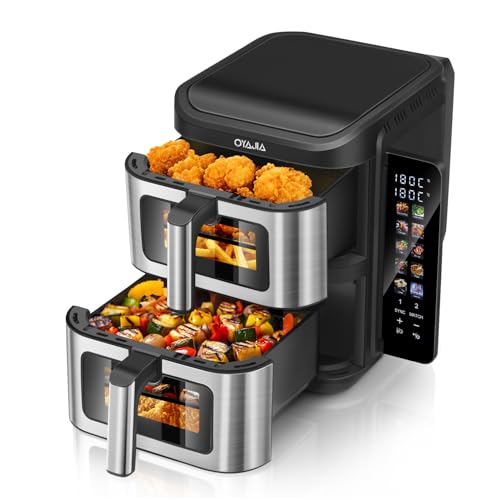 Image of 11L Double Stack Air Fryer, Family Size Digital with 2x5.5L Baskets Cook 4 Foods At Once, Smart Touchscreen, Energy and Time Saver with 10 Pre-Sets for Oil Free & Low Fat Healthy Cooking