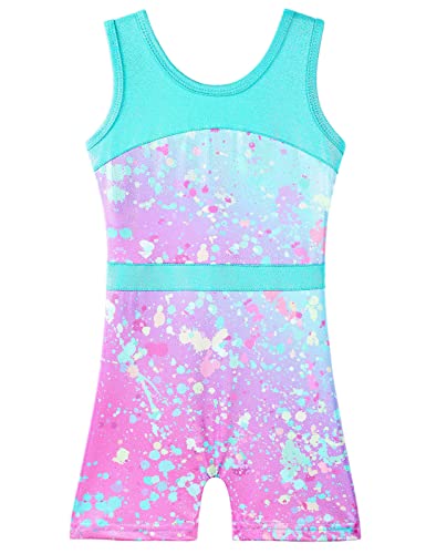 Tfjh E Gymnastic Leotards With Shorts Sparkly Ballet Dance Unitard Tumbling Wear Tie Dye Blue Dot 150 #TOP11