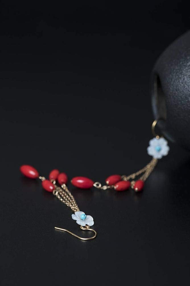 Kolczyki dla dziewcząt, Kobiet Drop Studs ręcznie robiony kreatywny design 14K Naturalna skorupa Linia Ucha Czerwona fasolka Tassel Long Colringsco