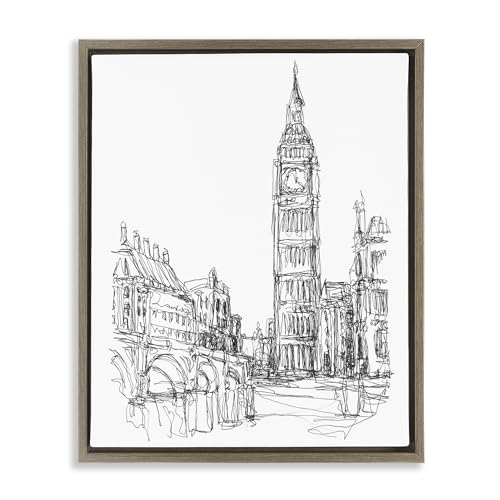 Parisian Cityscape Sketch, 17 x 21 Inch Canvas in Floater Frame