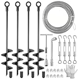 Fabulas 4 Pack 18' Ground Anchors Shed Anchor Kit with 50ft Galvanized Cable & 4 Pack Turnbuckles, Heavy Duty Ground Anchor Screw in Spiral Auger Earth Stakes for Shed Trampoline Swing Set Mobile Home
