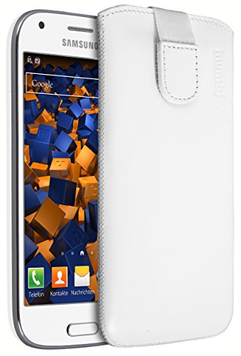 mumbi ECHT Ledertasche für Samsung Galaxy Ace 4 Tasche Leder Etui weiss (Lasche mit Rückzugfunktion Ausziehhilfe)