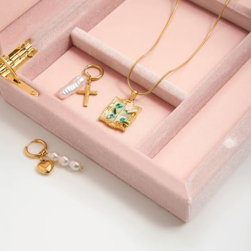 Image of 18k Gold Plated Vintage Dainty Pink Gemstone Bow Pendant Necklace Women Court Style Oval Cut Zircon Necklace