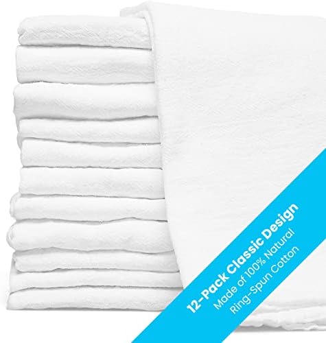 Zeppoli Flour Sack Tea Towels - 12 Pack- 79 x 79 CM Kitchen Towels - Absorbent White Dish Towels - 100% Ring Spun Cotton Bar Towels