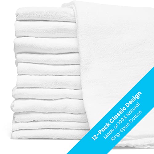 Zeppoli Flour Sack Towels -12-Pack - 28" X 28" 100% Cotton Linen Kitchen Towels - Absorbent Flour Sack Dish Towels - White Tea Towels For Kitchen - Ring Spun Cotton White Dish Drying Towels #TOP1