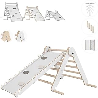 MAMOI® Indoor climbing triangle with slide for kids, Baby climbing frame, Wooden toddler gym for children outside and outdoor, Frames and slides, montessori toys for toddlers age 1-3