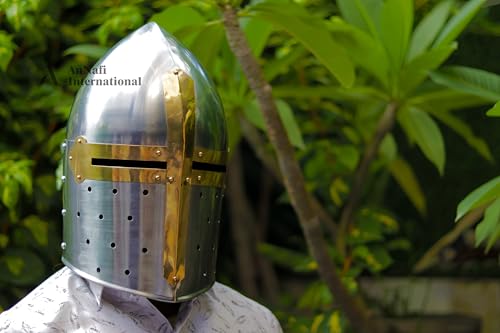 Image of AnNafi Medieval Knight Sugarloaf Armor Helmet with Free Wooden Stand Reenactment Helmet | Cosplay SCA