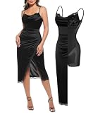 Popilush Satin Corset Dress Cocktail Date Night Lace Dresses Black-3XL