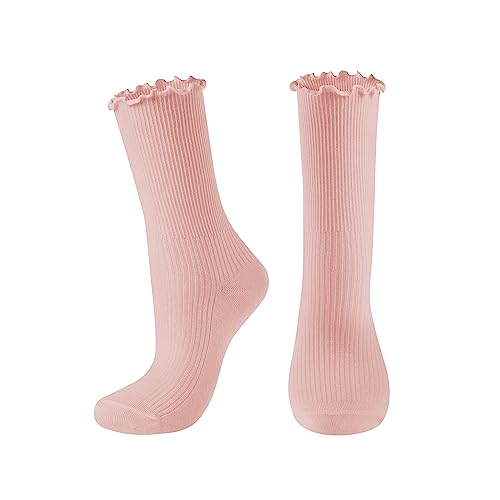 Image of UTTPLL Womens Cotton Crew Socks Ruffle Turn-Cuff Fashion Princess Lettuce Ankle Socks Athletic Thin Gift Dress Socks