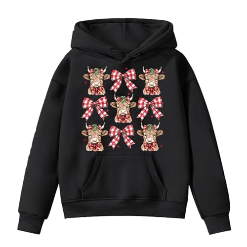 Pull à capuche vache avec nœud mignon enfant en coton doux pour rester au chaud au quotidien