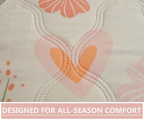 Image of IVAZA Luxury Ultrasonic Punch AC Comforter Blanket - Quilted Microfiber Floral Pattern, Lightweight Breathable All‑Season Blanket for Bedroom, Travel (Singled Bed,228x152 CM) (Coral Orange)
