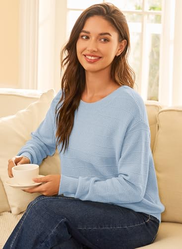 Image of EVALESS Sweaters for Women Long Sleeve Fall Outfits 2026 Back Bow Knot Sweaters Round Neck Solid Knit Pullover Tops