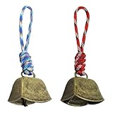 Qury 2 PCS Kuhglocke, Weide rustikale Kupferglocke, mit klarem Klang und Lanyard Metallornament für Ranch, Camping und Haustierverfolgung