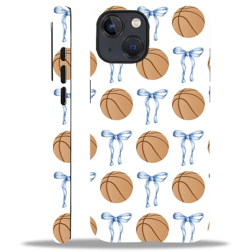 yicomon Compatible with iPhone 14 Plus Case, Basketball Blue Bow Pattern Print Matte Phone Case Durable Fashion Funny Liquid Silicone Case Soft Anti-Scratch Shockproof Protective Cover