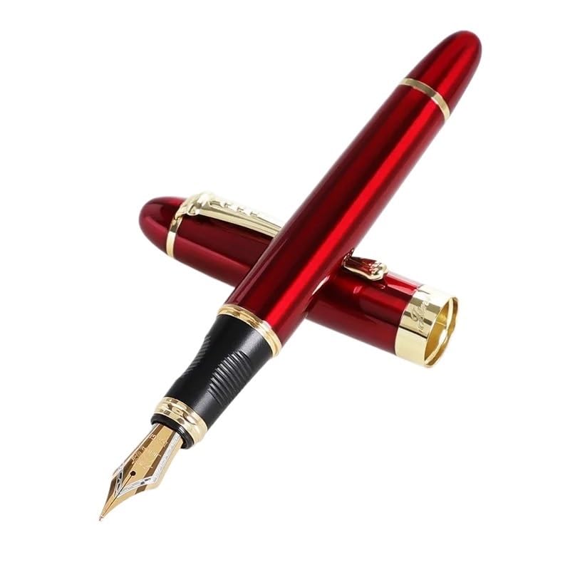 Stylo-plume de luxe en métal rouge clair avec plume courbée pour écriture calligraphique