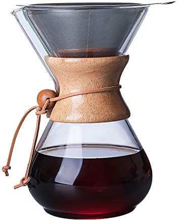 Pour Over Coffee Maker Set - Drip Coffee Maker Glass with Reusable 304 Stainless Steel Filter, 28 oz Classic Series