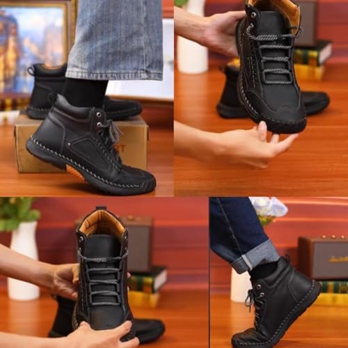 Men's Comfortable Handmade Leather Boots, Men's Casual Leather Handmade Non-Slip Arch Support Sneakers,Hiking Shoes4