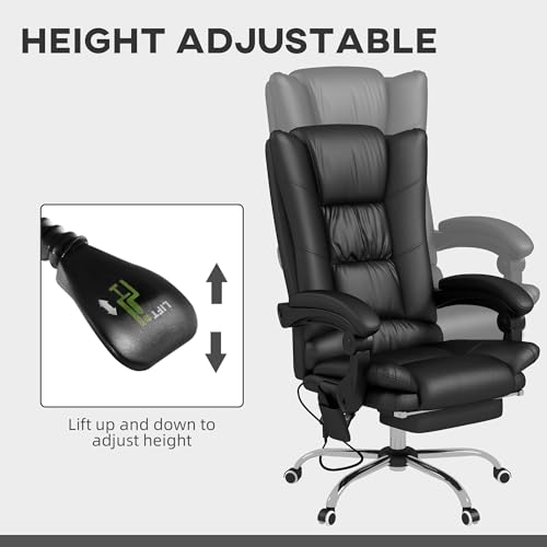 Vinsetto Executive Massage Office Chair with 4 Vibration and Heat, 3 Modes, PU Leather Swivel Chair with Adjustable Height, Reclining Back, and Footrest, Black