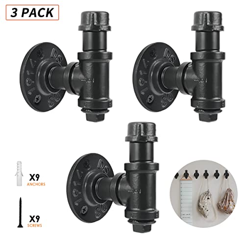 Qualward Industrial Black Bathroom Towel Hooks For Hanging, Heavy Duty Iron Pipe Coat Hook, Towel Hanger Holder Rustic Farmhouse Decorative Style Wall Mounted - 3 Pack #TOP1