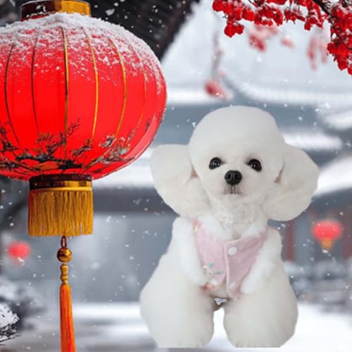 MuYaoPet Roupas de Ano Novo Chinês para Cachorro, Fantasia de Gato Tang, Borlas de Borboleta, Cheong