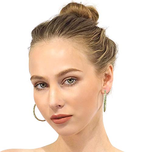 Belinda Jewelz 925 Sterling Silver Large Hoop Earringstennis Eternity For Women Peridot Birthstone Earring 3Mm Round Cut Gemstone Jewellery Accessory Push Back For Valentine’s Day Wedding Gifts #TOP4