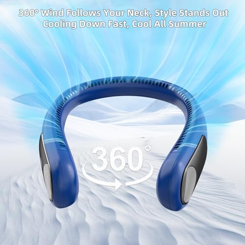 Image of Portable Neck Fan, Personal Wearable Bladeless Fan for Outdoor Indoor, LED Display, 360 Cooling, 4-Speeds, 6000mAh USB Rechargeable, Birthday Gifts for Men Women Dad Mom (Navy)
