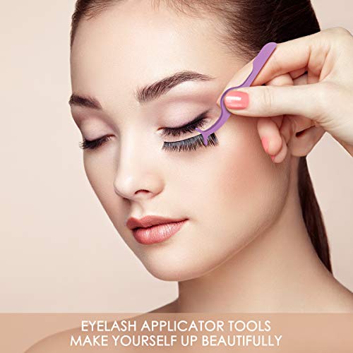 SENXILLER Eyelash Comb Metal Teeth and Folding, False Eyelash Applicator Tool Extension Tweezers Remover Clip Tweezers Nipper(Purple & Yellow)