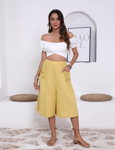 Bianstore Women's Culottes Casual Wide Leg Capris Elastic Waist Palazzo Beach Pants2