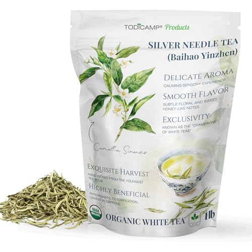 TODICAMP White Tea Organic Silver Needle Tea - 1 lb of Premium Silver Needle White Tea - Rich in Antioxidants Organic White Tea Loose Leaf White Tea Leaves