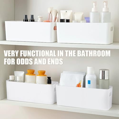ROYUEXT Weiß klein Aufbewahrungsbox, 6 Stück Schmalen Boxen aus Kunststoff ohne deckel 27.5×10.5×9.5cm，Kompakte Aufbewahrungskörbe und Organizer für Küchenvorratskammer, Badezimmer, Kammerregale