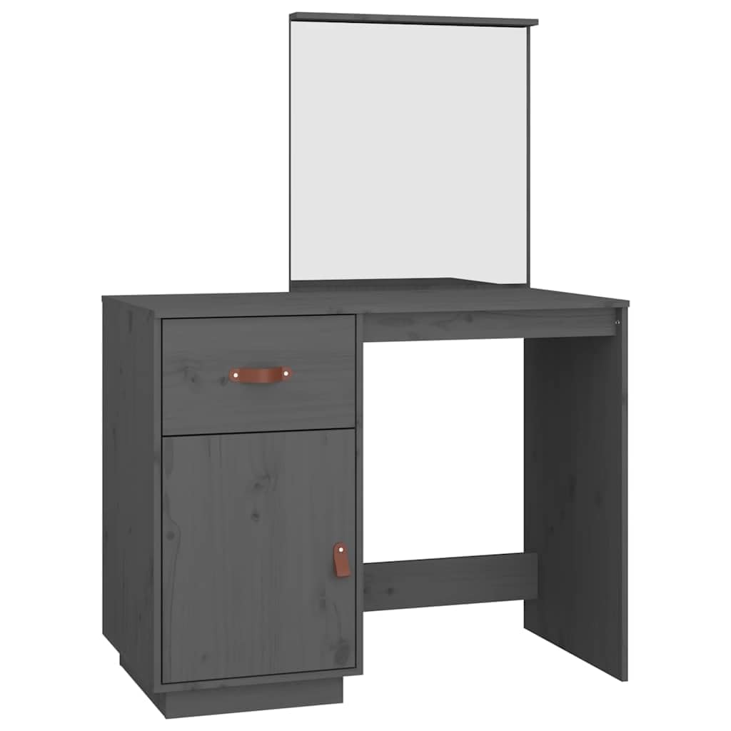 Toaletka szara z litego drewna sosnowego, 95 x 50 x 134 cm, z lustrem i miejscem do przechowywania, oszczędzająca miejsce drewniana toaletka do sypialni, stabilna i trwała, nowoczesna toaletka