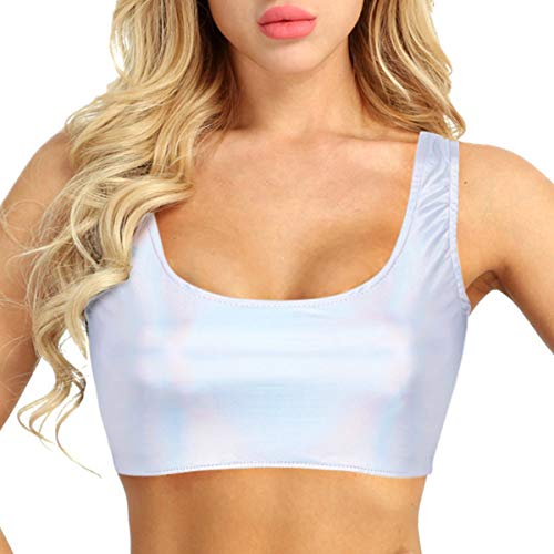 Débardeur en cuir métallique argenté Feeshow XL pour femme chic