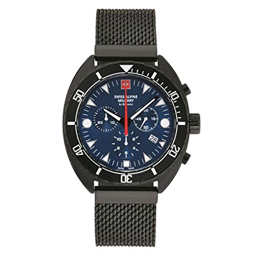 Swiss Alpine Militare Orologio Cronografo Da Uomo Analogico Al Quarzo 7066.9 Acciaio Inox - Nero/Nero/Blu - 9175Sam