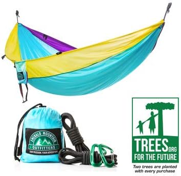 Camping Hammock for Outdoors - Double Hammock Size, Parachute Nylon, Snag-Proof Carabiners, 6 Gear Loops – Portable Hammock for Hiking, Backpacking, Travel by Emerald Mountain Outfitters