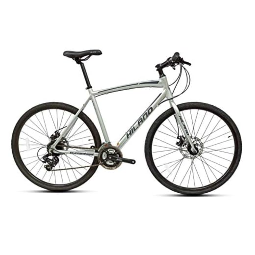 Hiland Road Hybrid Bike Urban City Commuter Bicycle with Disc Brake for Men Comfortable Bicycle 700C Wheels 24 speeds Bikes Silver