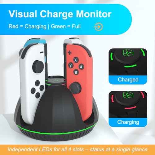 Switch Controller Charging Dock for Nintendo OLED Joycon, Charger Station with Switch 1 JoyCon, 4 in 1 Joycon Charging Dock for Joy Con with LED Indication and USB Type-C Charger Cable
