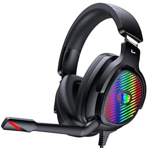 Gaming Headset for PC/PS4/PS5/Xbox One/Switch, Stereo Surround Sound Gaming Headphones with Noise Canceling Flexible Mic, Computer Headset with 3.5mm Jack & RGB Light (Black)