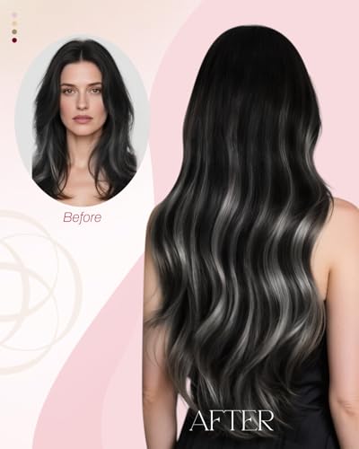 Image of Moresoo Nano Loop Hair Extensions, Black to Silver Balayage, 18 Inch | 50g 50 strands, long straight texture, individual nano loop placement for parties, evening looks and added length