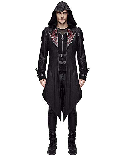 Devil Fashion Men's Steampunk Gothic Hooded Leather Halloween Cosplay Stage Performance Costume Coat, Black, 4X-Large #TOP1