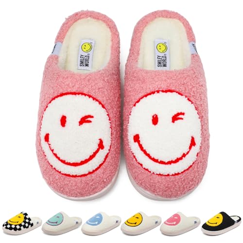 SMILEYWORLD® Pantoufles pour Femme Homme Chaussons d'hiver chauds en peluche et mousse à mémoire de forme pour l'intérieur, blanc rose