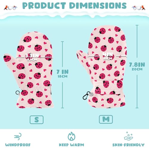 Kids Mittens Winter Fleece Gloves Toddler Warm Snow Gloves Ladybug Hearts for Girls Boys3