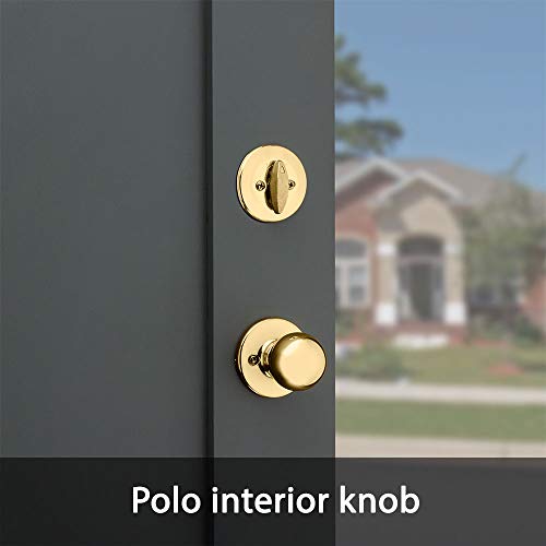Kwikset 96870-088 Dakota Single Cylinder Handleset With Polo Knob Featuring Smartkey In Polished Brass #TOP3