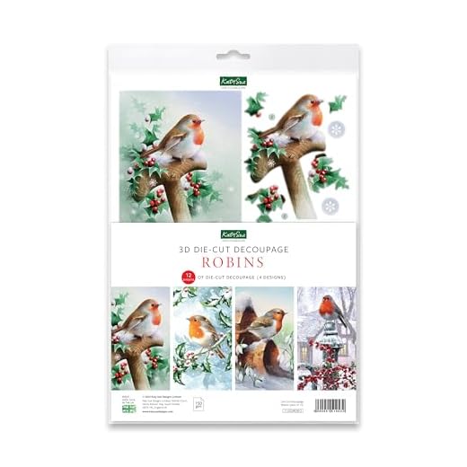 Katy Sue Lot de 12 feuilles de papier de découpage 3D pré-découpées pour la fabrication de cartes de Noël avec 4 motifs différents de rouge-gorges
