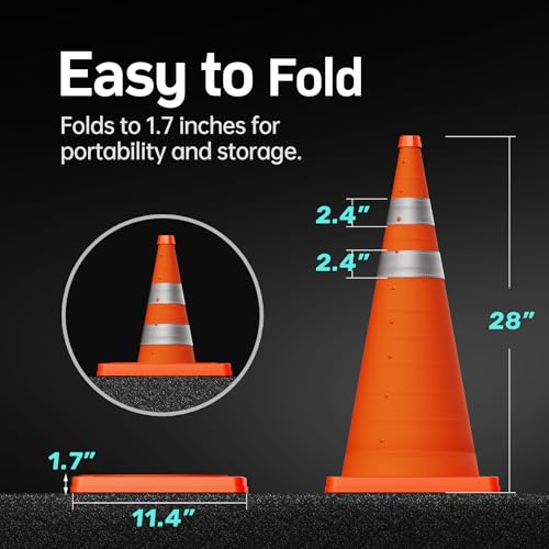 Image of BATTIFE 48 Pack 28 Inch Collapsible Traffic Cones, Orange Safety Cones
