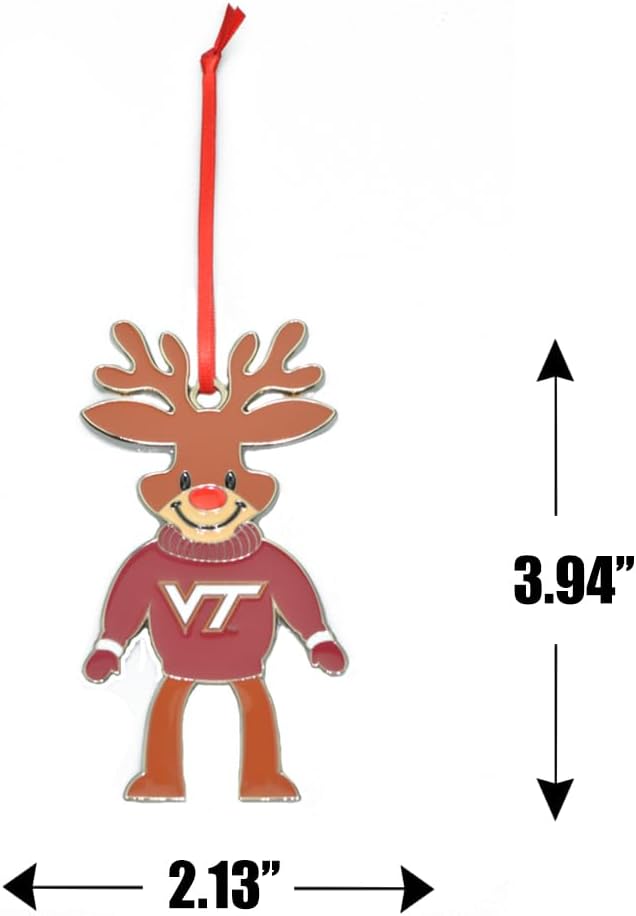 Virginia Tech Hokies Reindeer Metal Christmas Ornament - Image 2