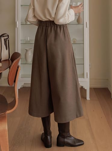 chouyatou Women's Wool Culottes Capri Cropped Pants Pleated Elastic High Waist Wide Leg Palazzo Trouser2