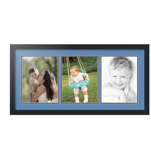 ArtToFrames Collage Photo Frame Double Mat with 3 - 8.5x11 Openings and Satin Black Frame