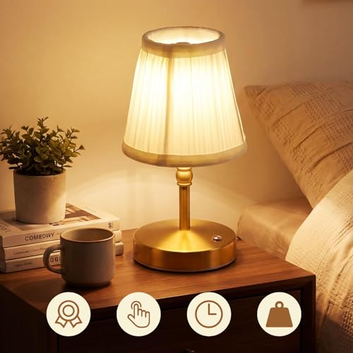 Image of Liliful 2 Pcs Cordless Table Lamp Rechargeable Touch LED Small Gold Portable Battery Operated USB-c Desk Lamp 3 Color Dimmable for Bedroom Living Room Dining (Gold,Weaving Style)